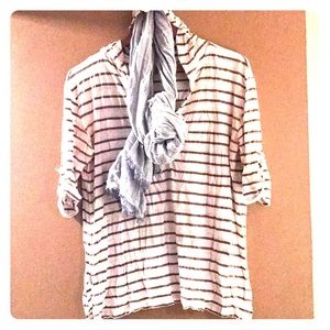 Ann Taylor Loft cream and brown striped hooded T!